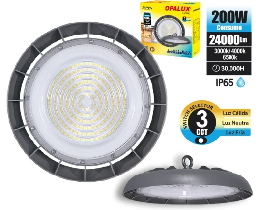 LUMINARIA LED HIGHBAY 200W REDONDO OPALUX 3 TIEMPOS