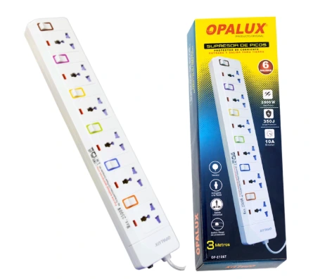 SUPRESOR DE PICO 6 TOMAS C/ INTERRUPTOR OPALUX